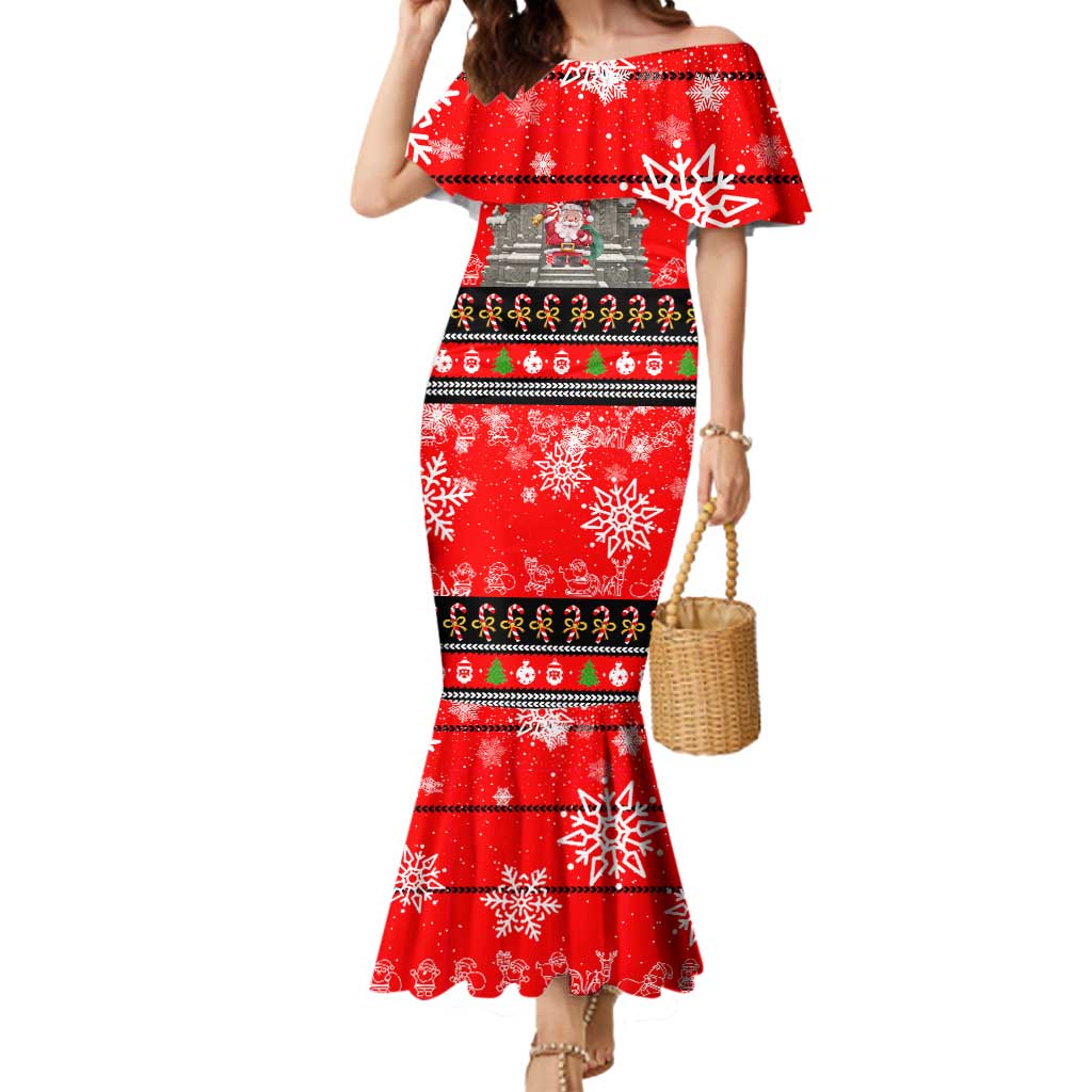Indonesia Christmas Mermaid Dress with Santa Temple Snowflakes and Red Candy Cane Pattern - Wonder Print Shop