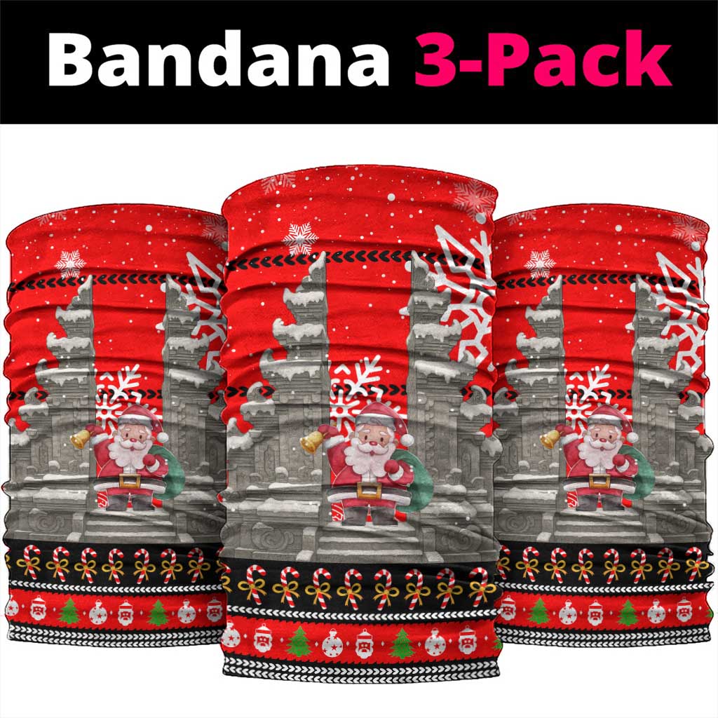 Indonesia Christmas Neck Gaiter with Santa Temple Snowflakes and Red Candy Cane Pattern - Wonder Print Shop