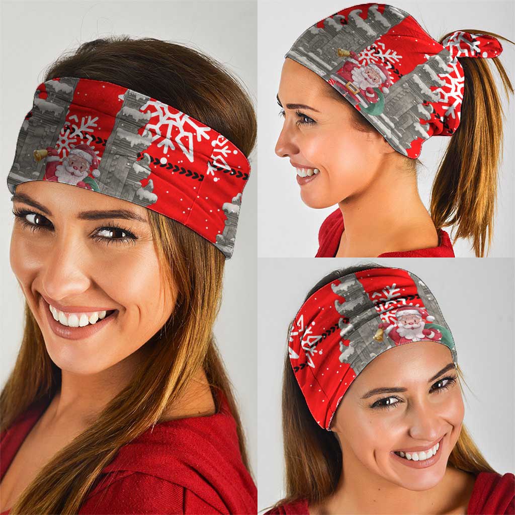 Indonesia Christmas Neck Gaiter with Santa Temple Snowflakes and Red Candy Cane Pattern - Wonder Print Shop