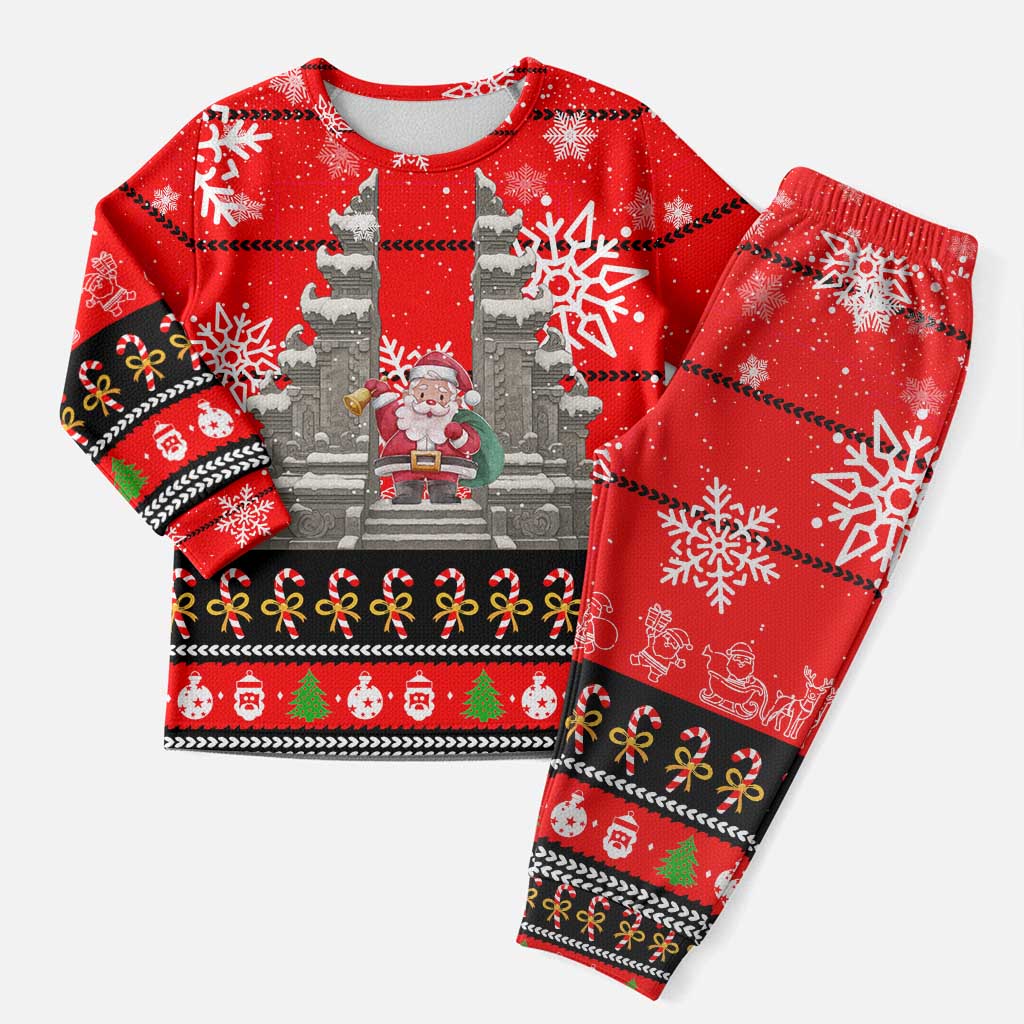 Indonesia Christmas Pajama Set with Santa Temple Snowflakes and Red Candy Cane Pattern - Wonder Print Shop