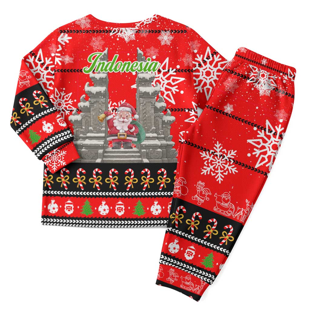 Indonesia Christmas Pajama Set with Santa Temple Snowflakes and Red Candy Cane Pattern - Wonder Print Shop