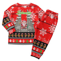 Indonesia Christmas Pajama Set with Santa Temple Snowflakes and Red Candy Cane Pattern - Wonder Print Shop