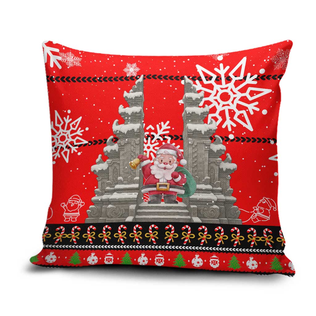 Indonesia Christmas Pillow Cover with Santa Temple Snowflakes and Red Candy Cane Pattern - Wonder Print Shop
