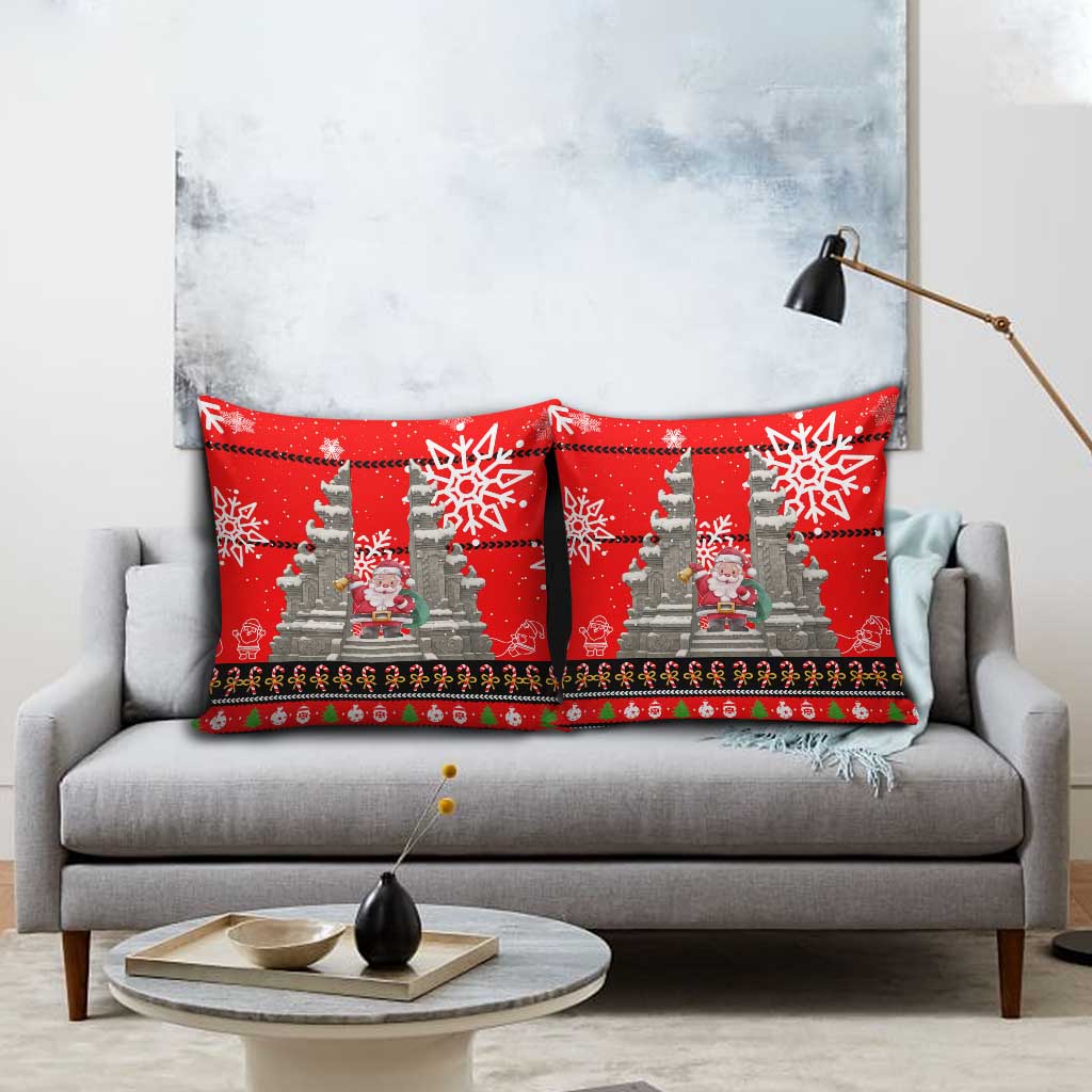 Indonesia Christmas Pillow Cover with Santa Temple Snowflakes and Red Candy Cane Pattern - Wonder Print Shop