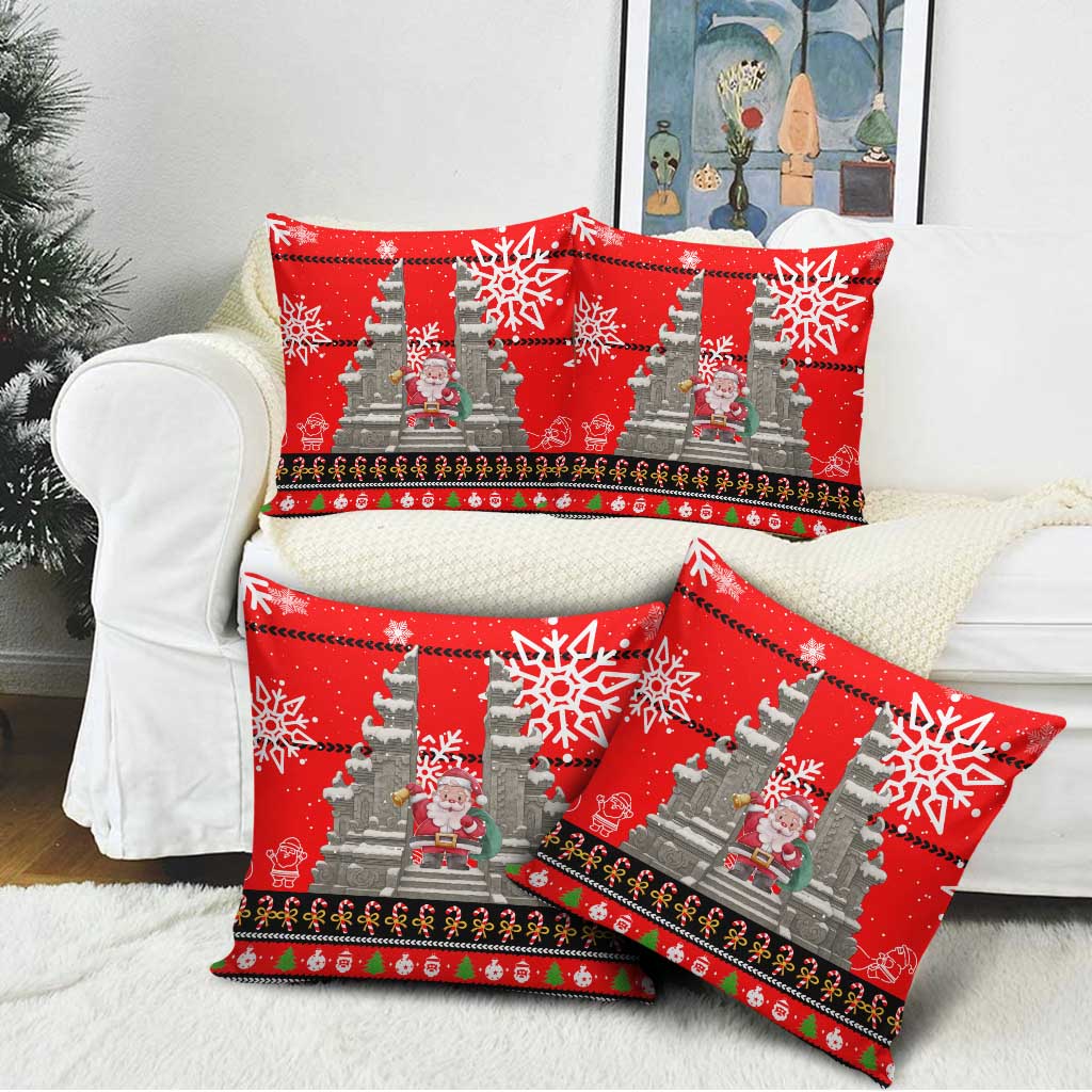 Indonesia Christmas Pillow Cover with Santa Temple Snowflakes and Red Candy Cane Pattern - Wonder Print Shop