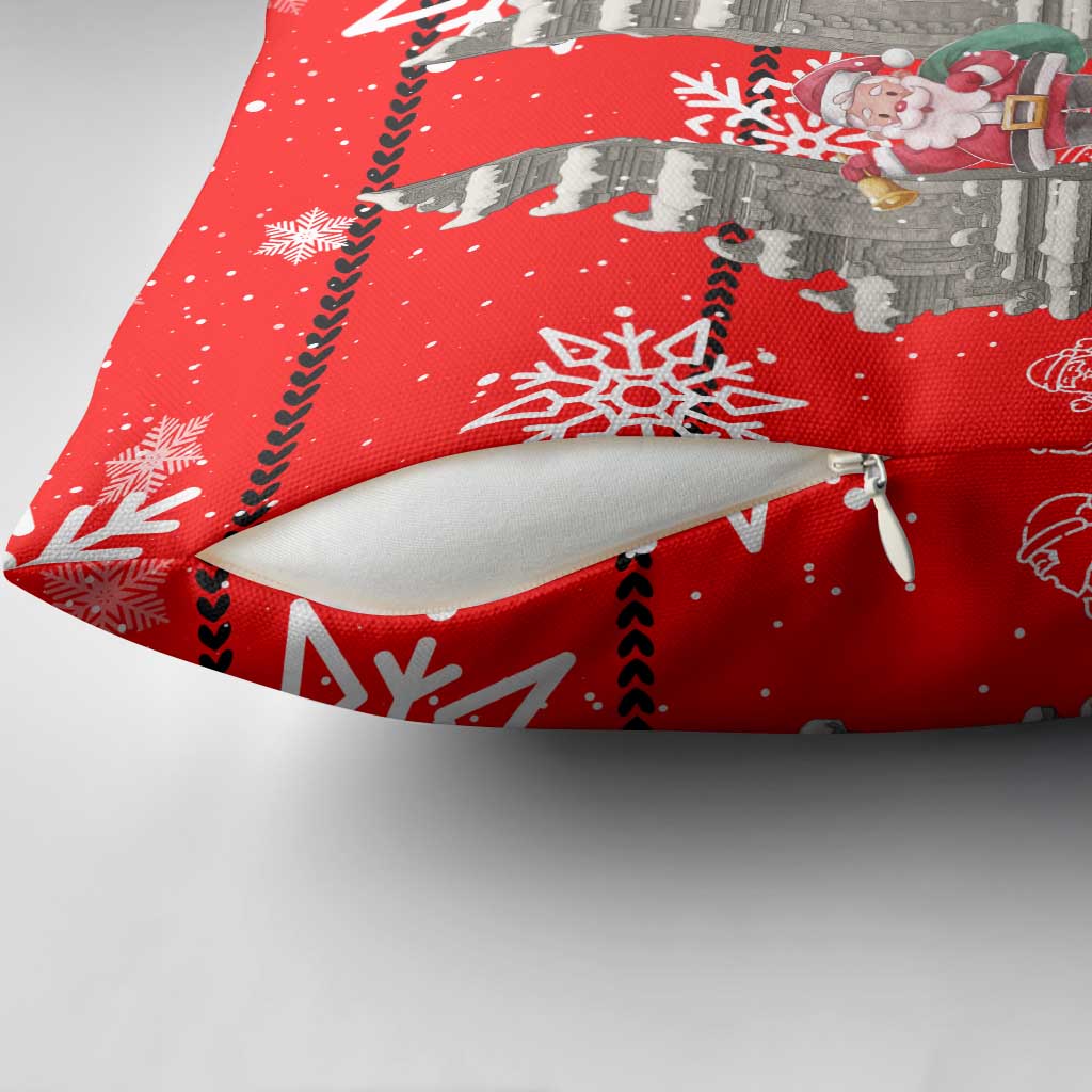 Indonesia Christmas Pillow Cover with Santa Temple Snowflakes and Red Candy Cane Pattern - Wonder Print Shop