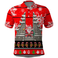 Indonesia Christmas Polo Shirt with Santa Temple Snowflakes and Red Candy Cane Pattern - Wonder Print Shop