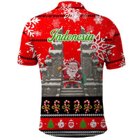 Indonesia Christmas Polo Shirt with Santa Temple Snowflakes and Red Candy Cane Pattern - Wonder Print Shop