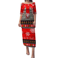 Indonesia Christmas Puletasi with Santa Temple Snowflakes and Red Candy Cane Pattern - Wonder Print Shop
