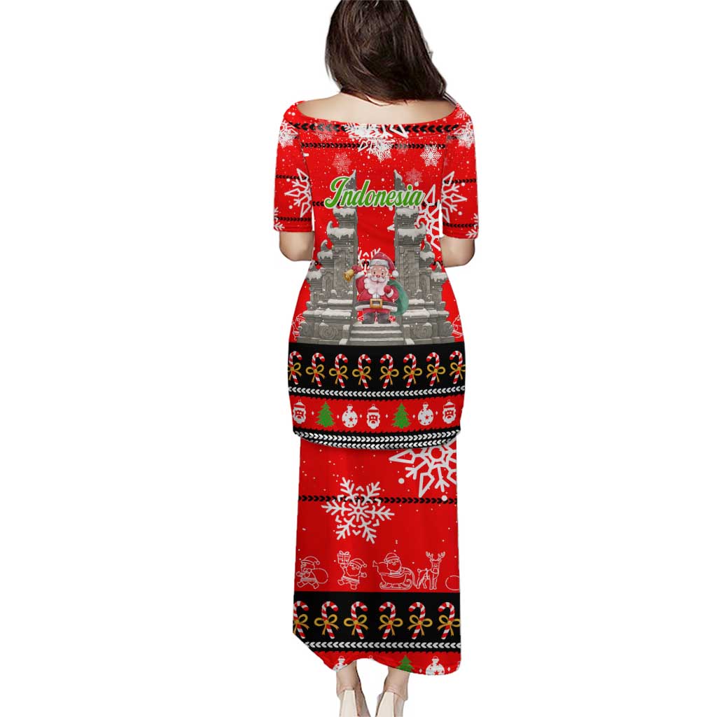 Indonesia Christmas Puletasi with Santa Temple Snowflakes and Red Candy Cane Pattern - Wonder Print Shop