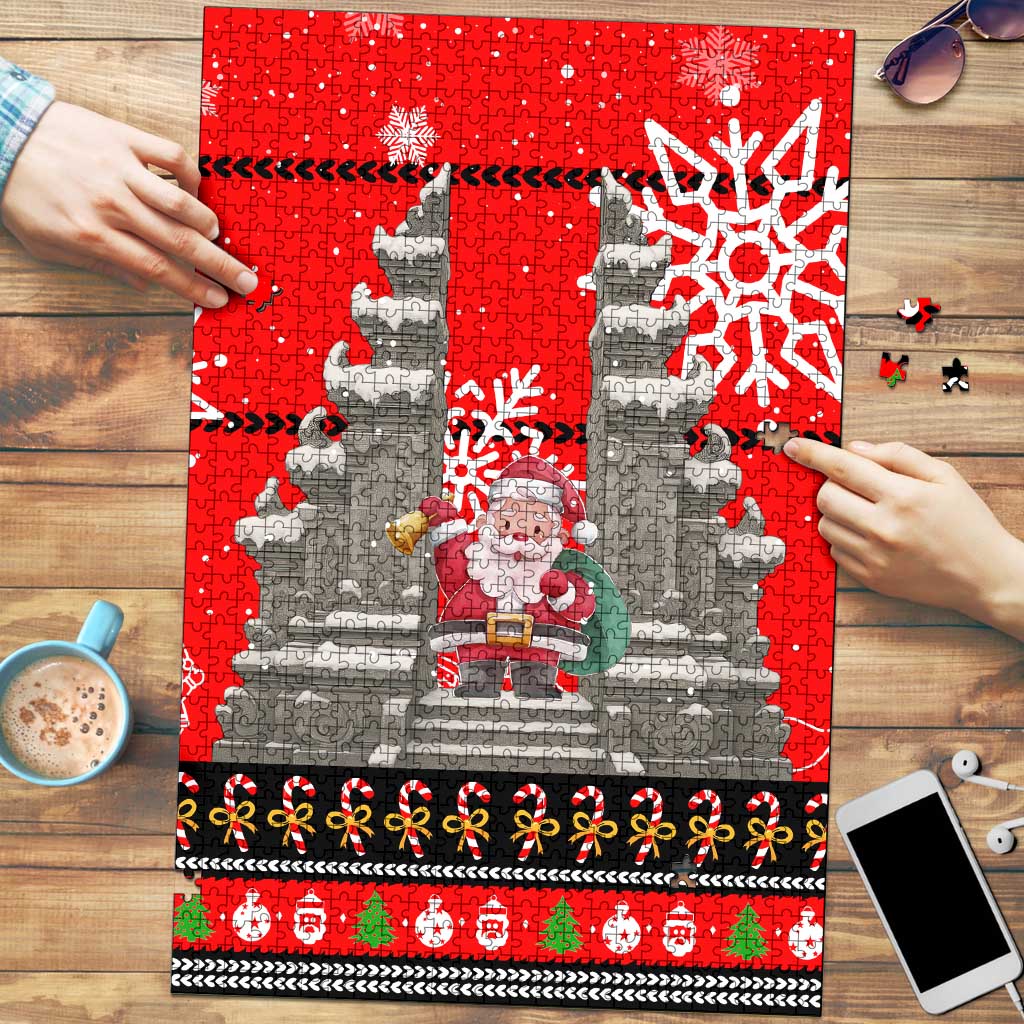 Indonesia Christmas Puzzle with Santa Temple Snowflakes and Red Candy Cane Pattern - Wonder Print Shop