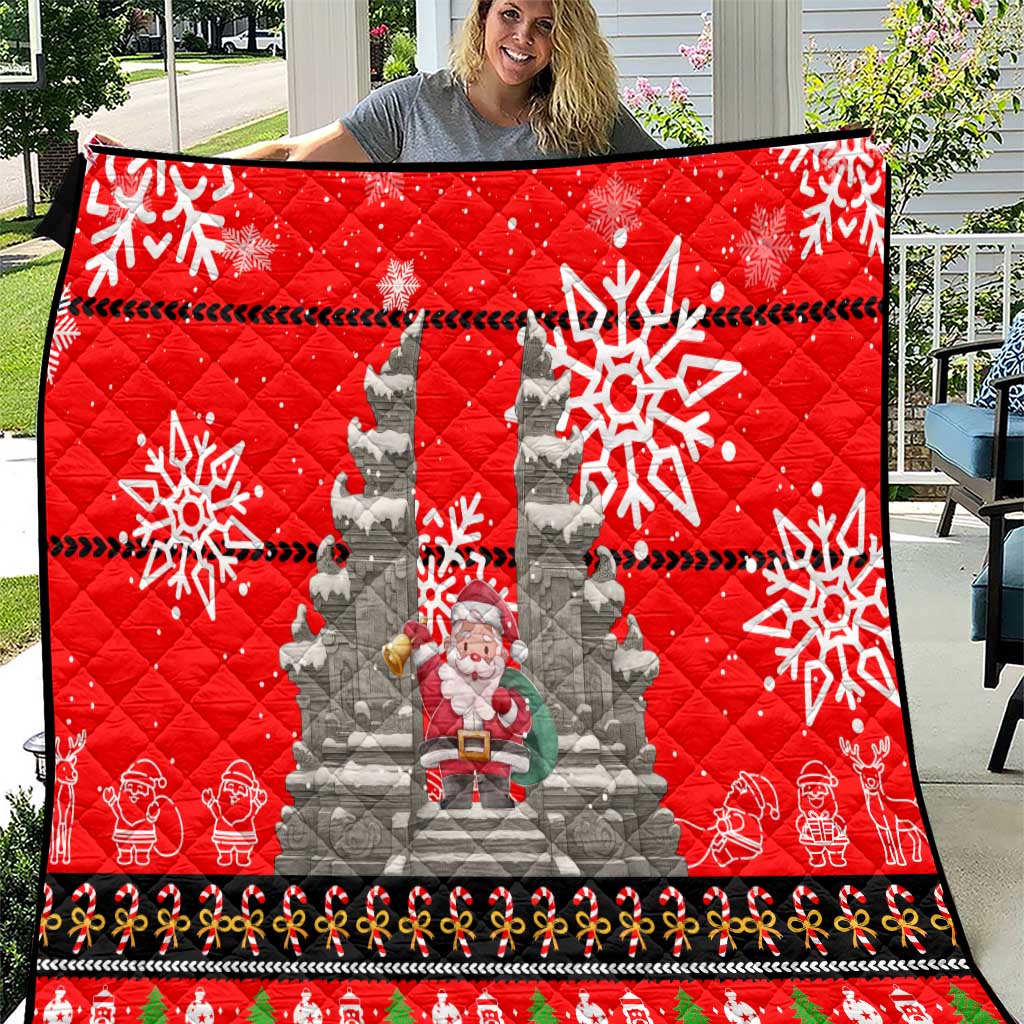 Indonesia Christmas Quilt with Santa Temple Snowflakes and Red Candy Cane Pattern - Wonder Print Shop