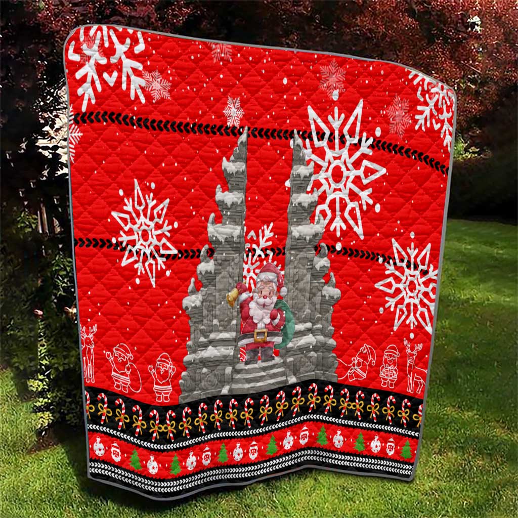 Indonesia Christmas Quilt with Santa Temple Snowflakes and Red Candy Cane Pattern - Wonder Print Shop