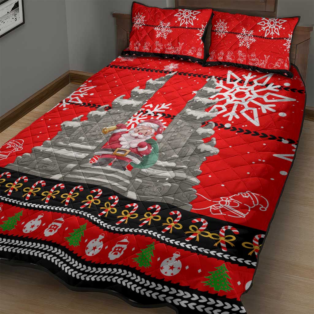 Indonesia Christmas Quilt Bed Set with Santa Temple Snowflakes and Red Candy Cane Pattern - Wonder Print Shop