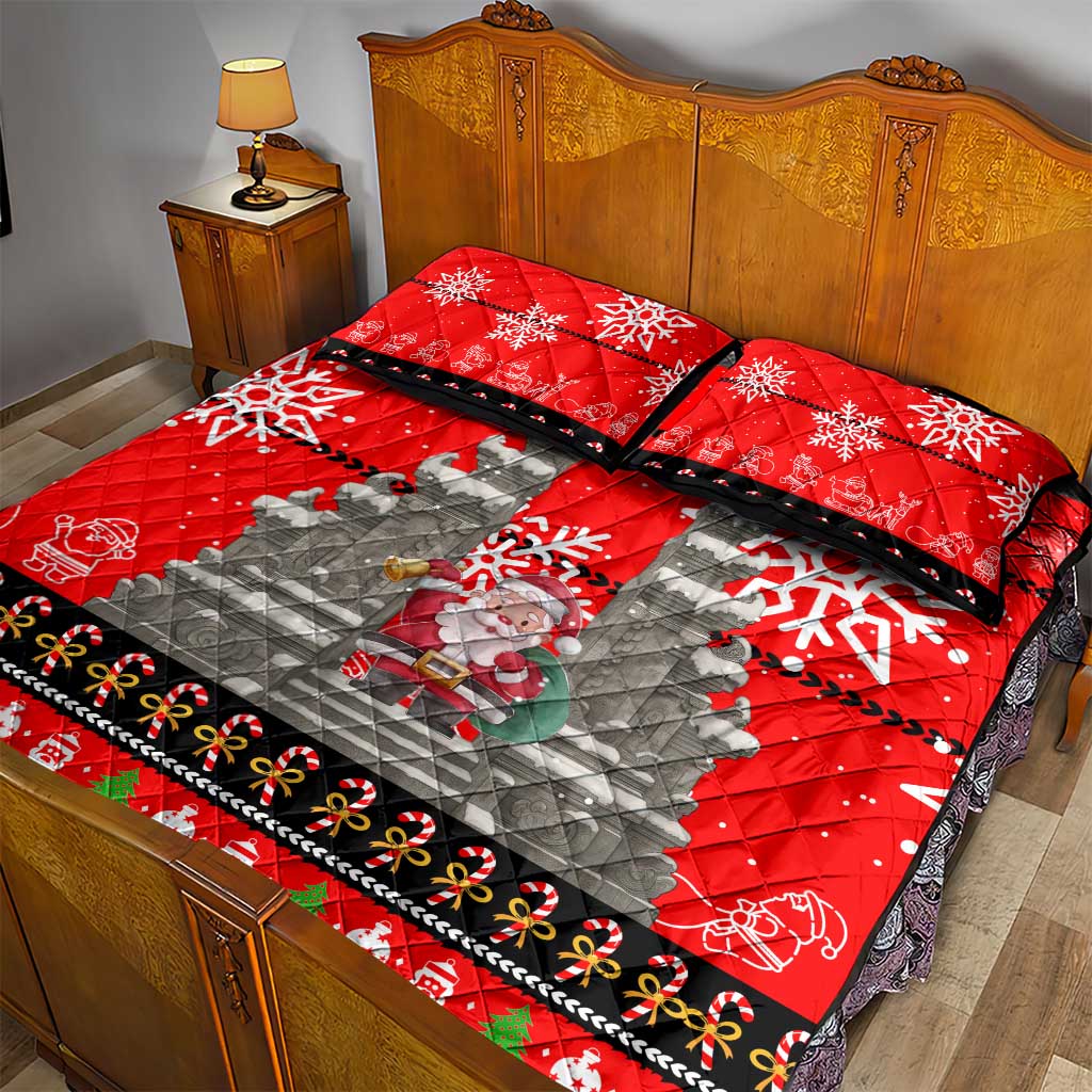 Indonesia Christmas Quilt Bed Set with Santa Temple Snowflakes and Red Candy Cane Pattern - Wonder Print Shop