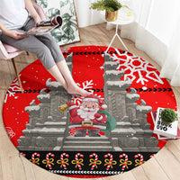 Indonesia Christmas Round Carpet with Santa Temple Snowflakes and Red Candy Cane Pattern - Wonder Print Shop
