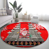 Indonesia Christmas Round Carpet with Santa Temple Snowflakes and Red Candy Cane Pattern - Wonder Print Shop