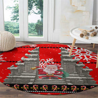 Indonesia Christmas Round Carpet with Santa Temple Snowflakes and Red Candy Cane Pattern - Wonder Print Shop