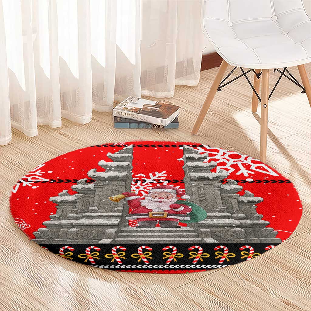 Indonesia Christmas Round Carpet with Santa Temple Snowflakes and Red Candy Cane Pattern - Wonder Print Shop