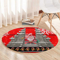 Indonesia Christmas Round Carpet with Santa Temple Snowflakes and Red Candy Cane Pattern - Wonder Print Shop