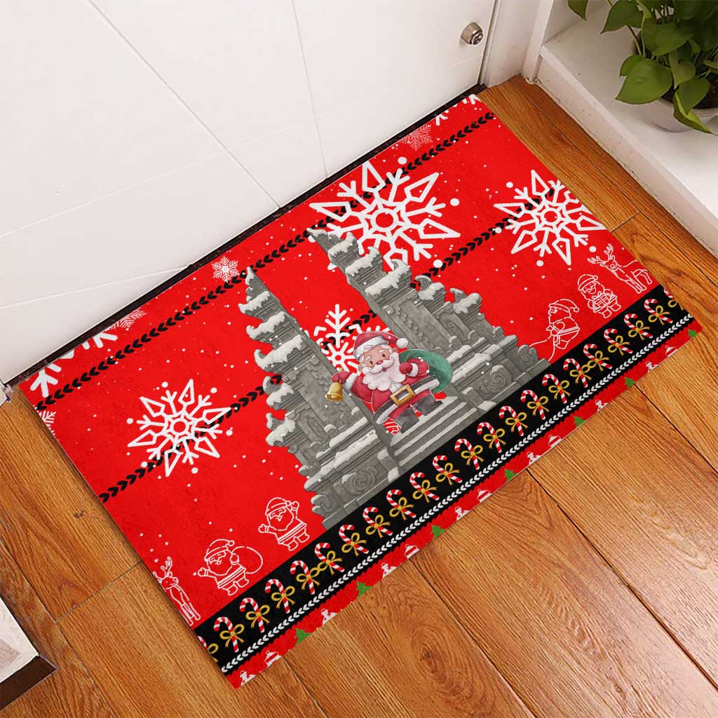 Indonesia Christmas Rubber Doormat with Santa Temple Snowflakes and Red Candy Cane Pattern - Wonder Print Shop