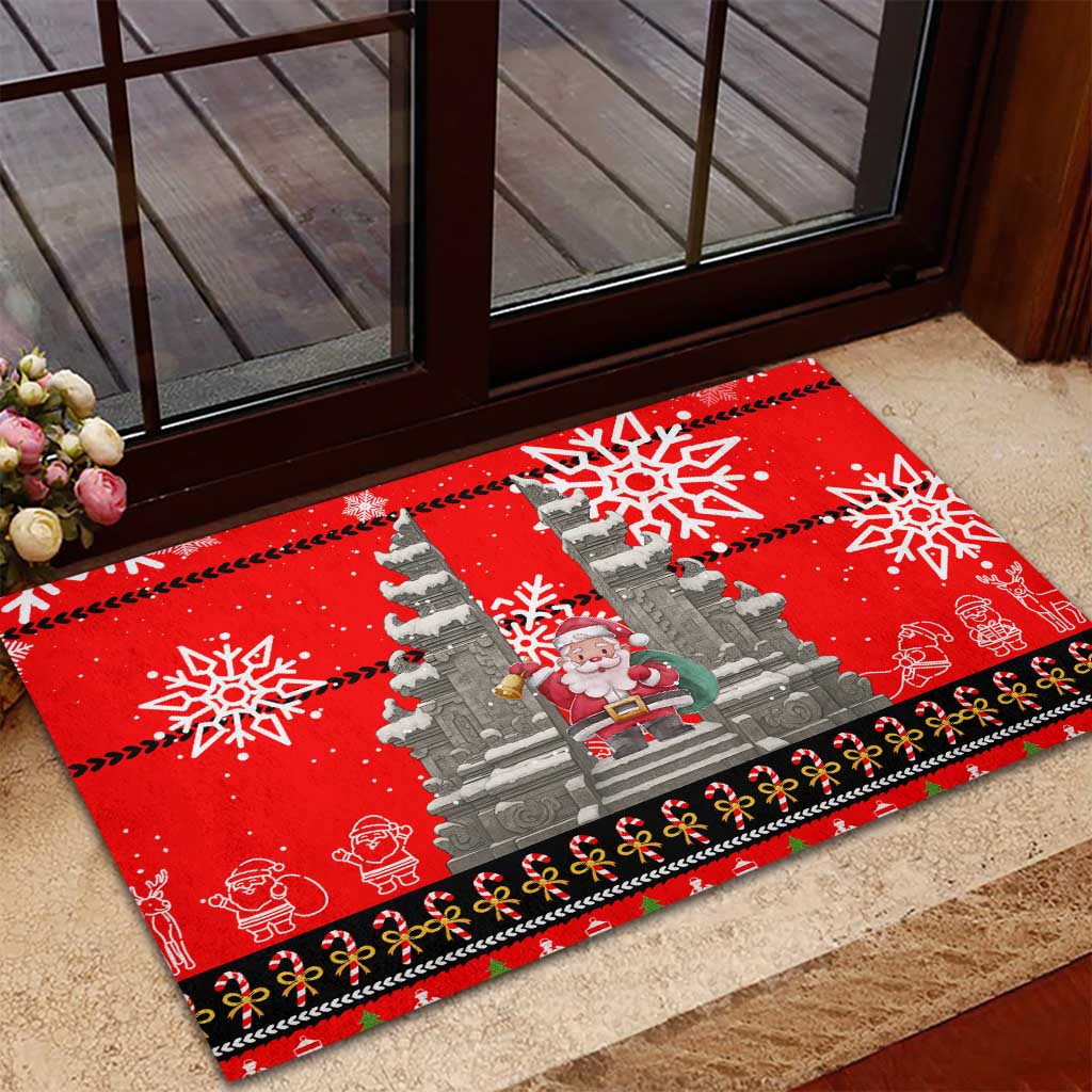Indonesia Christmas Rubber Doormat with Santa Temple Snowflakes and Red Candy Cane Pattern - Wonder Print Shop