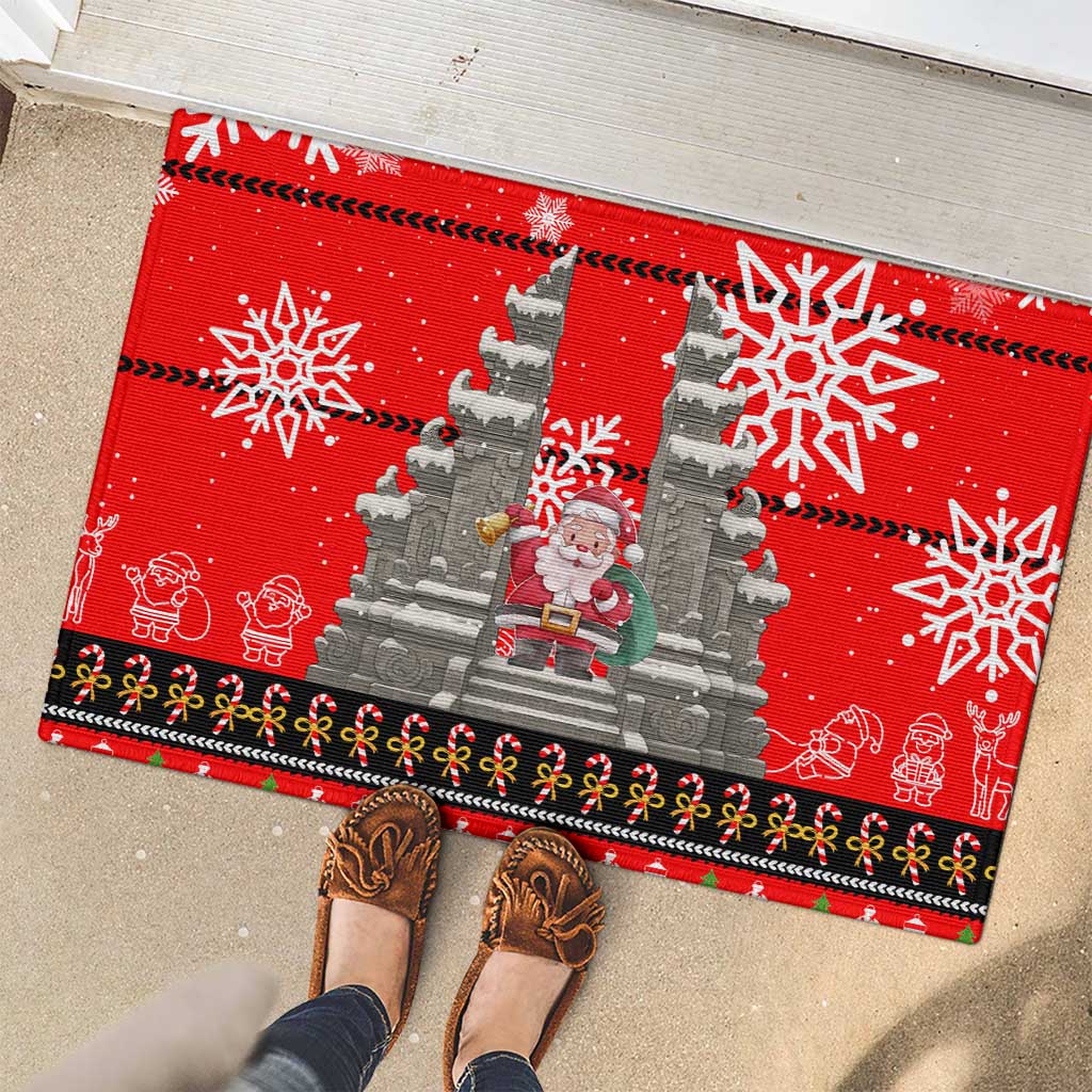 Indonesia Christmas Rubber Doormat with Santa Temple Snowflakes and Red Candy Cane Pattern - Wonder Print Shop