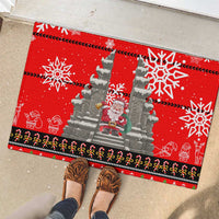 Indonesia Christmas Rubber Doormat with Santa Temple Snowflakes and Red Candy Cane Pattern - Wonder Print Shop