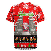 Indonesia Christmas Rugby Jersey with Santa Temple Snowflakes and Red Candy Cane Pattern - Wonder Print Shop
