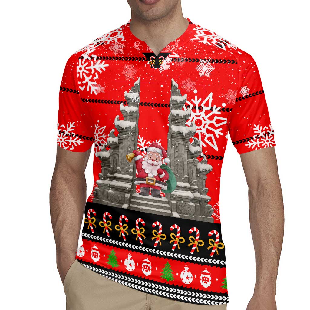 Indonesia Christmas Rugby Jersey with Santa Temple Snowflakes and Red Candy Cane Pattern - Wonder Print Shop