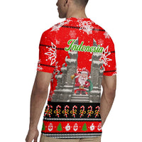 Indonesia Christmas Rugby Jersey with Santa Temple Snowflakes and Red Candy Cane Pattern - Wonder Print Shop