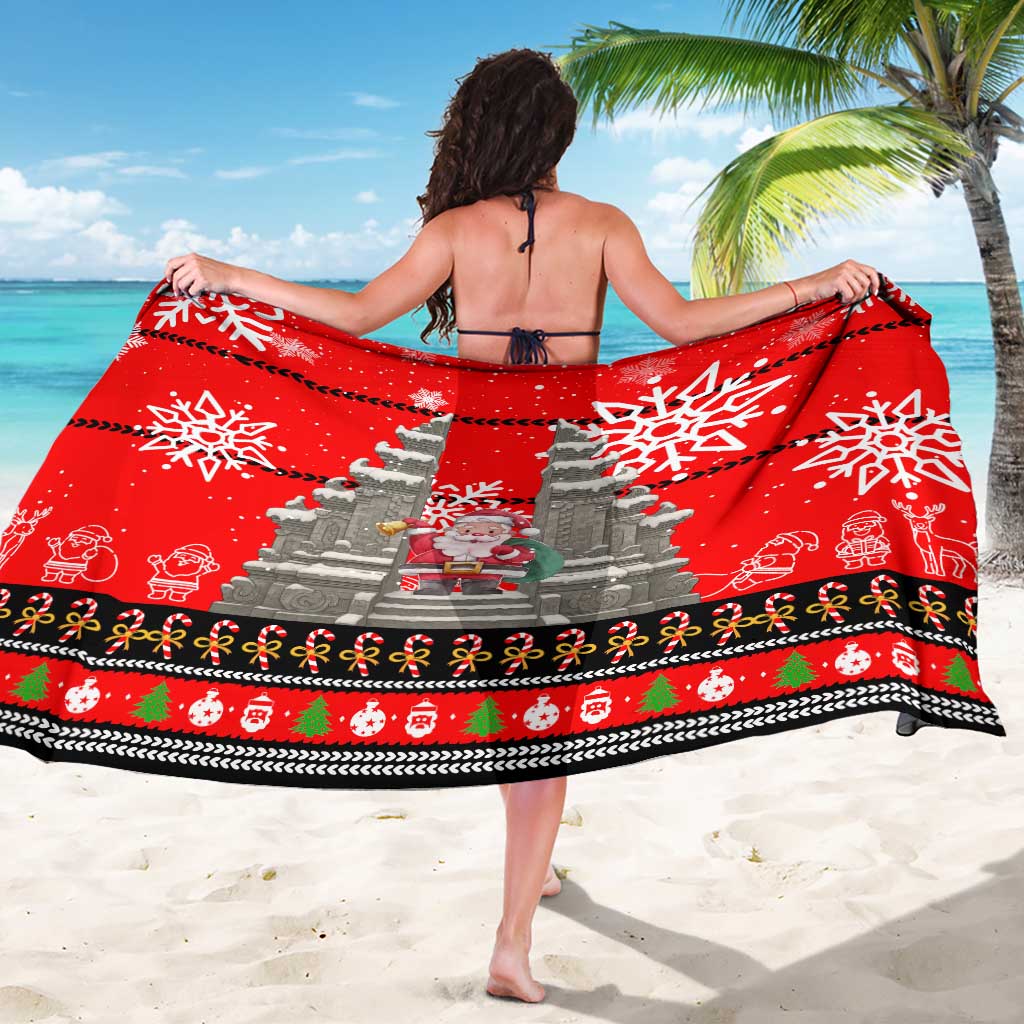 Indonesia Christmas Sarong with Santa Temple Snowflakes and Red Candy Cane Pattern - Wonder Print Shop