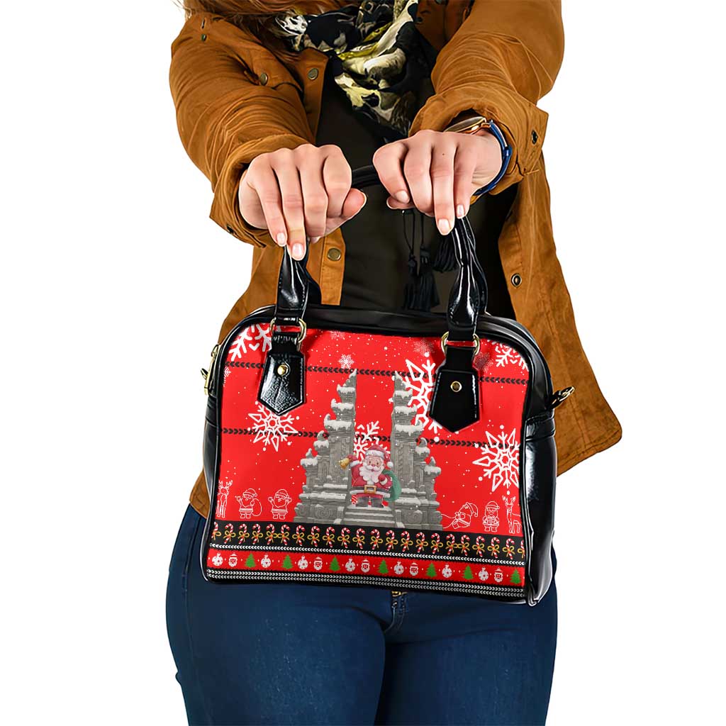 Indonesia Christmas Shoulder Handbag with Santa Temple Snowflakes and Red Candy Cane Pattern - Wonder Print Shop