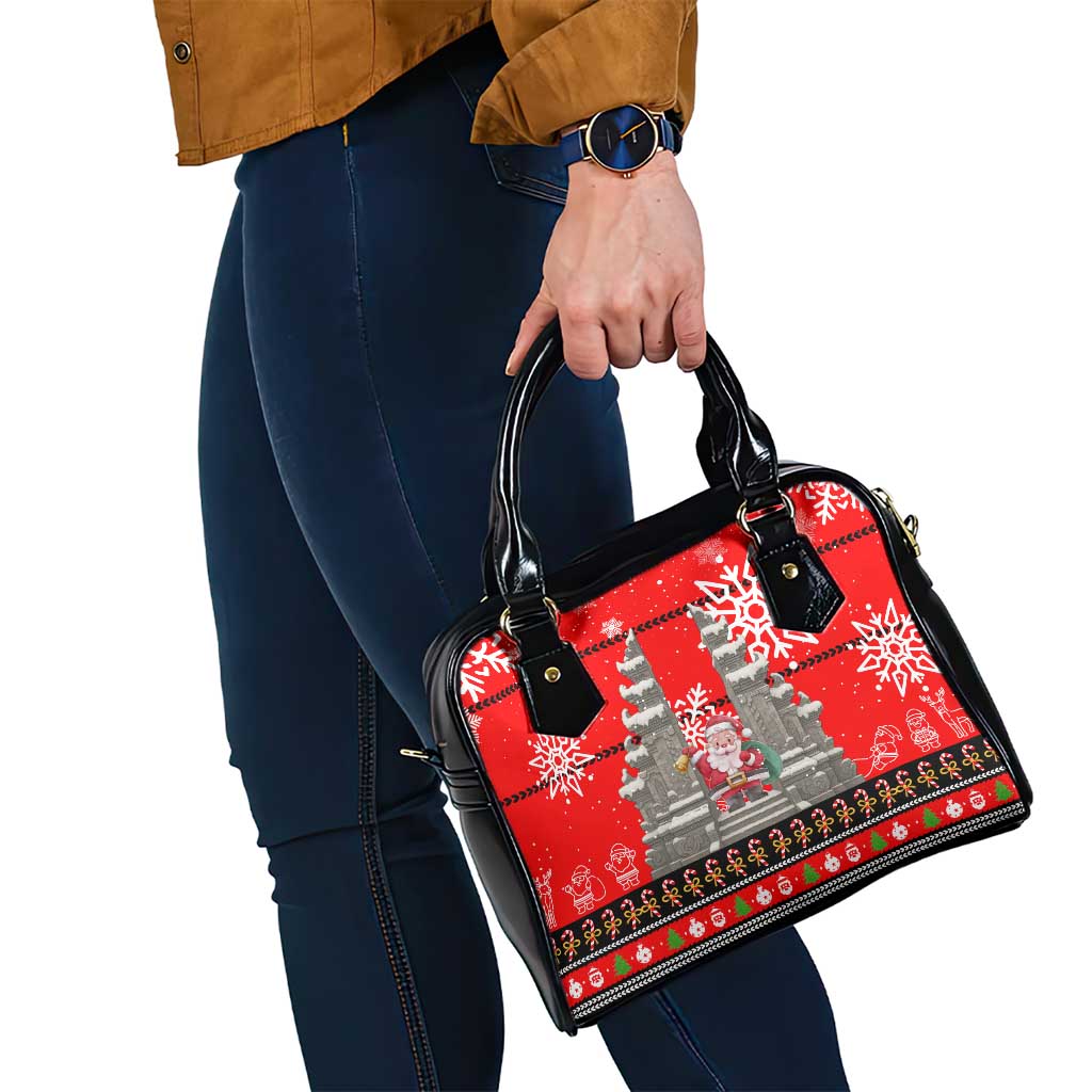 Indonesia Christmas Shoulder Handbag with Santa Temple Snowflakes and Red Candy Cane Pattern - Wonder Print Shop