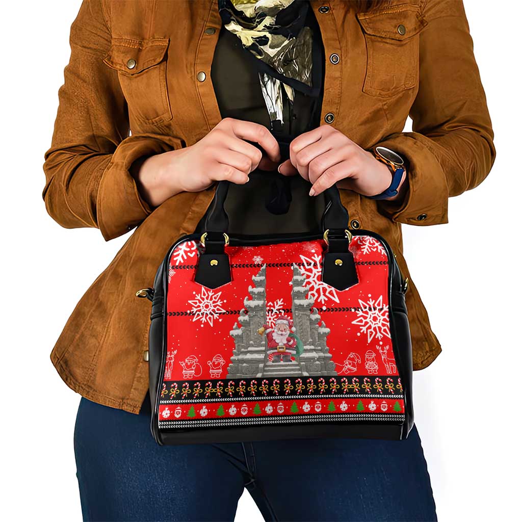 Indonesia Christmas Shoulder Handbag with Santa Temple Snowflakes and Red Candy Cane Pattern - Wonder Print Shop