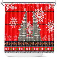 Indonesia Christmas Shower Curtain with Santa Temple Snowflakes and Red Candy Cane Pattern - Wonder Print Shop