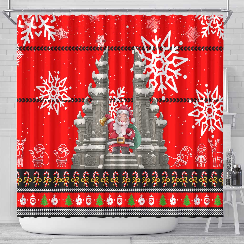 Indonesia Christmas Shower Curtain with Santa Temple Snowflakes and Red Candy Cane Pattern - Wonder Print Shop