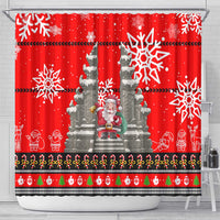 Indonesia Christmas Shower Curtain with Santa Temple Snowflakes and Red Candy Cane Pattern - Wonder Print Shop