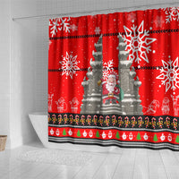 Indonesia Christmas Shower Curtain with Santa Temple Snowflakes and Red Candy Cane Pattern - Wonder Print Shop