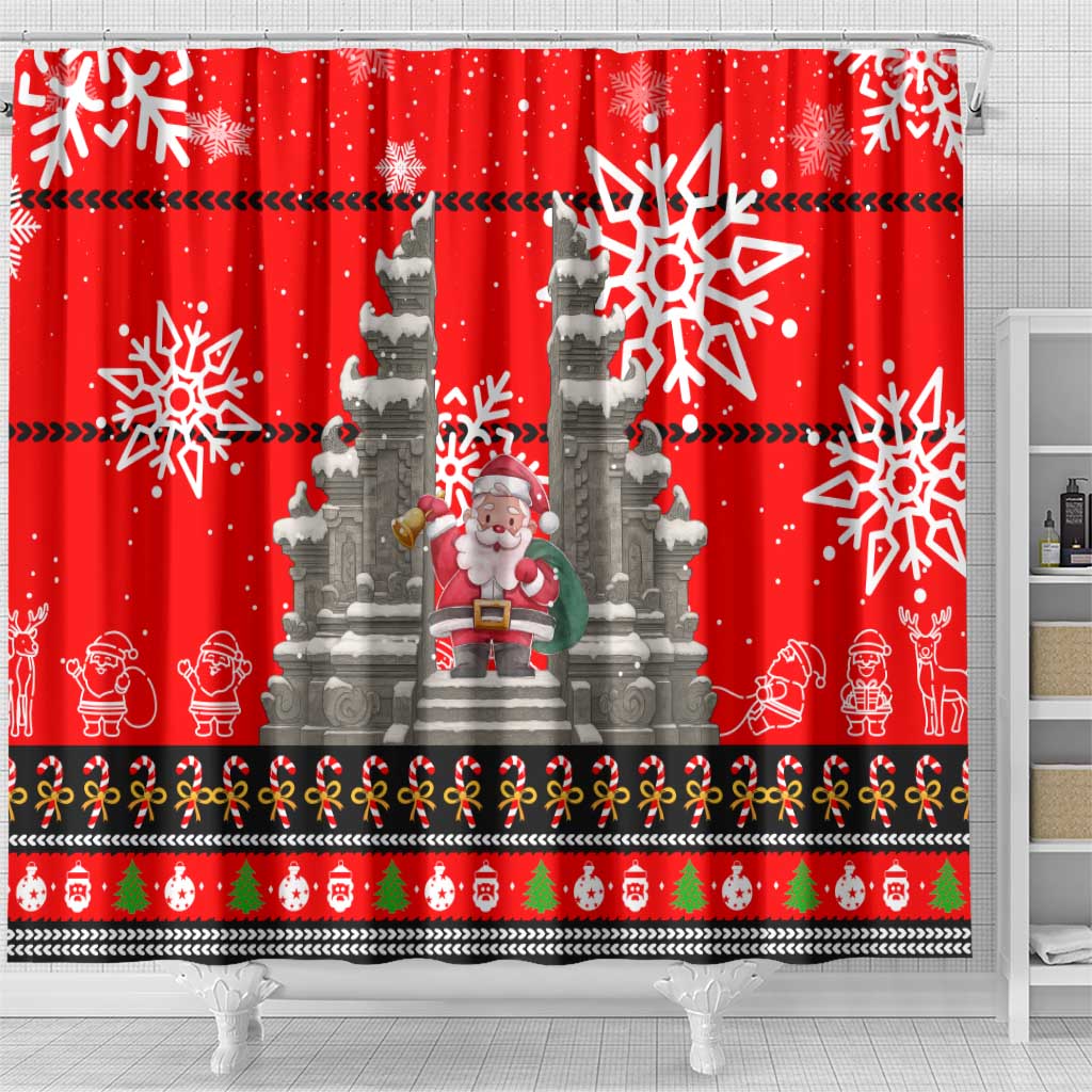 Indonesia Christmas Shower Curtain with Santa Temple Snowflakes and Red Candy Cane Pattern - Wonder Print Shop