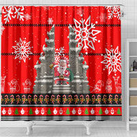 Indonesia Christmas Shower Curtain with Santa Temple Snowflakes and Red Candy Cane Pattern - Wonder Print Shop