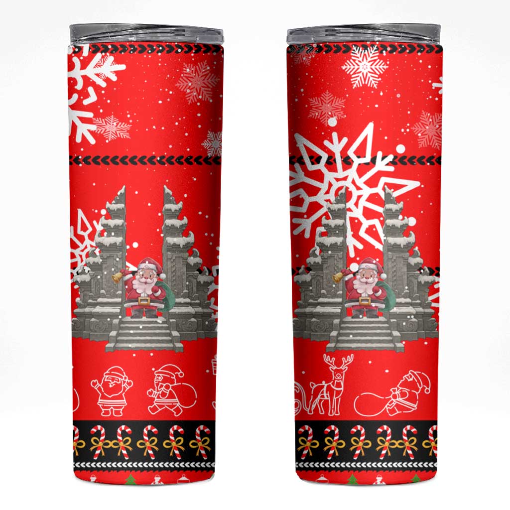 Indonesia Christmas Skinny Tumbler with Santa Temple Snowflakes and Red Candy Cane Pattern - Wonder Print Shop