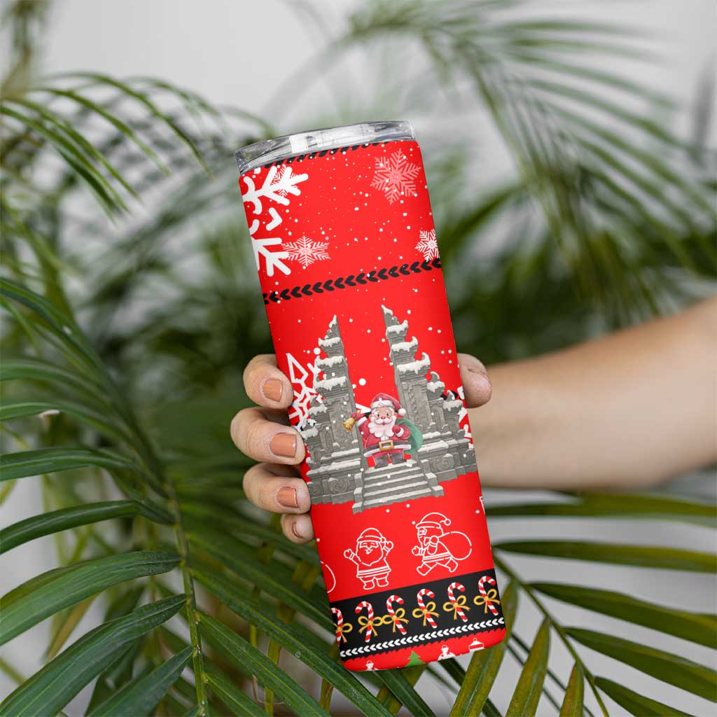 Indonesia Christmas Skinny Tumbler with Santa Temple Snowflakes and Red Candy Cane Pattern - Wonder Print Shop