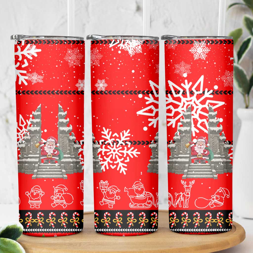Indonesia Christmas Skinny Tumbler with Santa Temple Snowflakes and Red Candy Cane Pattern - Wonder Print Shop