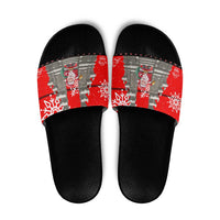 Indonesia Christmas Slide Sandals with Santa Temple Snowflakes and Red Candy Cane Pattern - Wonder Print Shop