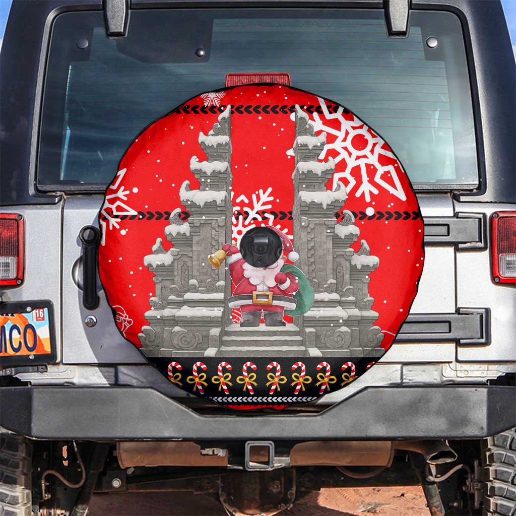 Indonesia Christmas Spare Tire Cover with Santa Temple Snowflakes and Red Candy Cane Pattern - Wonder Print Shop