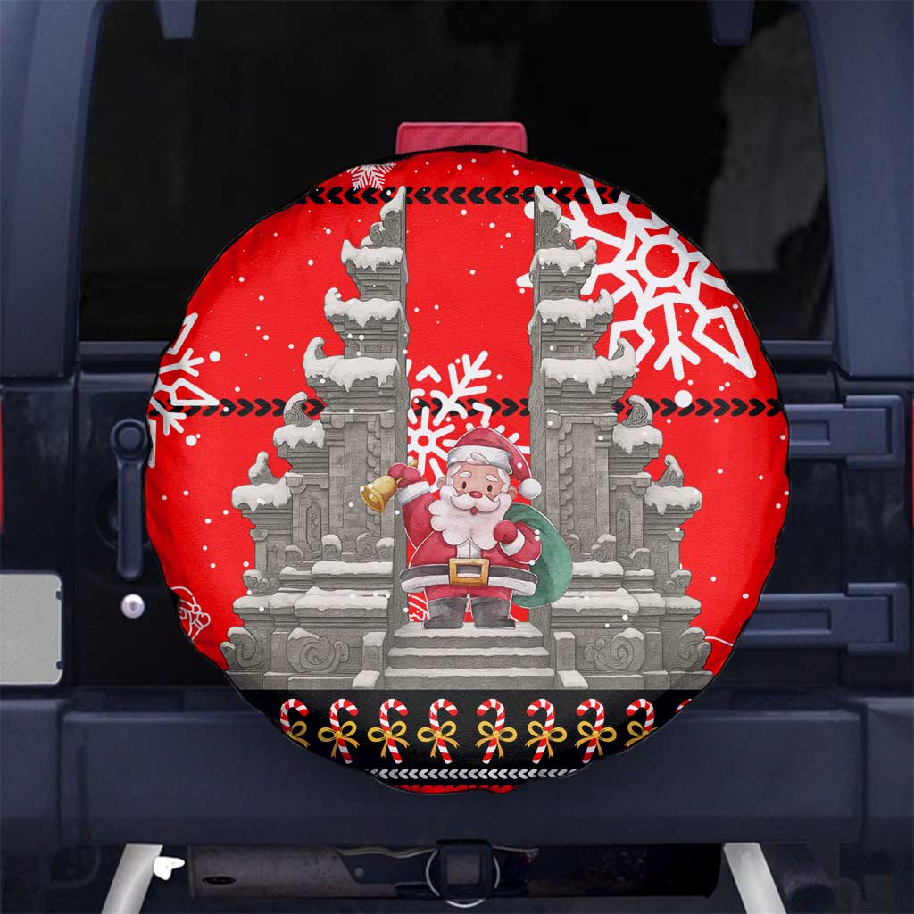 Indonesia Christmas Spare Tire Cover with Santa Temple Snowflakes and Red Candy Cane Pattern - Wonder Print Shop