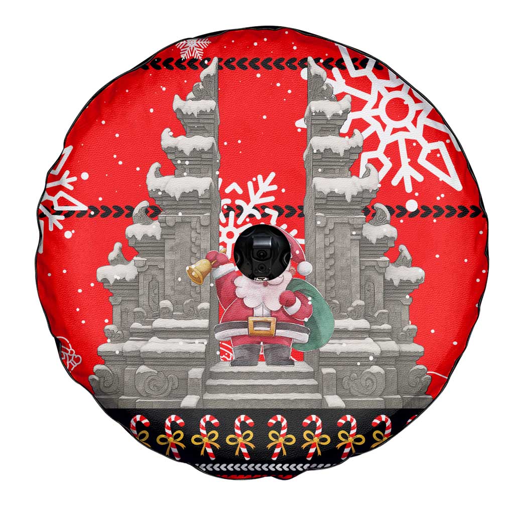 Indonesia Christmas Spare Tire Cover with Santa Temple Snowflakes and Red Candy Cane Pattern - Wonder Print Shop