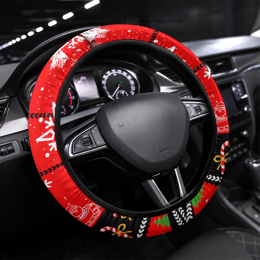Indonesia Christmas Steering Wheel Cover with Santa Temple Snowflakes and Red Candy Cane Pattern - Wonder Print Shop