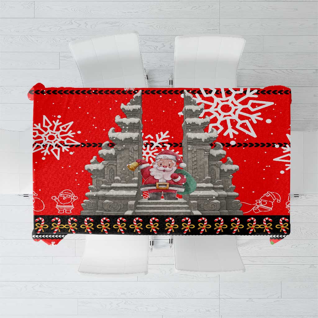 Indonesia Christmas Tablecloth with Santa Temple Snowflakes and Red Candy Cane Pattern - Wonder Print Shop